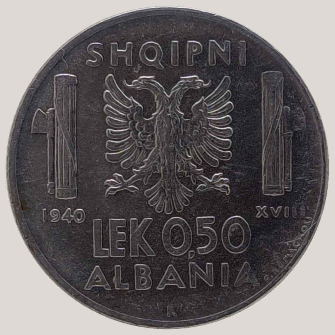 0.50-Lek---1940-R-XVIII---Albania-/-Die-Chip